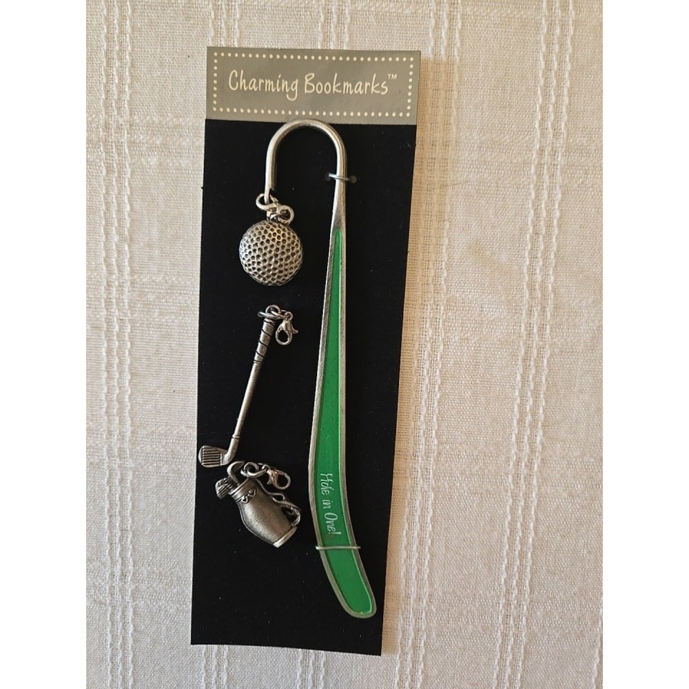 Russ Berrie HOLE IN ONE GOLF Charming Bookmark In Pewter Interchangeable Charms